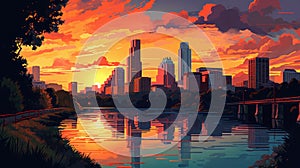 Austin Sunset In 1810s: A Pixel Art Close-up