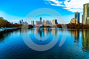 Austin Texas Blue Town Lake reflections drone view above Lady Bird Lake photo