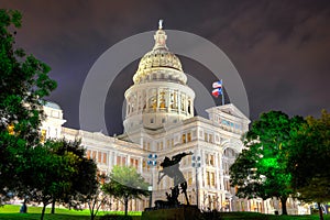 Austin, Texas capital building at night