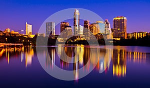 Austin Texas Skyline 2015 Riverside Pedestrian Bridge Mirror Reflection Cityscape