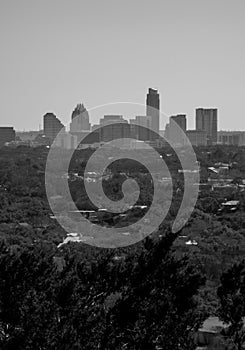 Austin Texas Skyline black and white Verical Mount Bonnell View photo