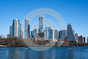 Austin Texas skyline during the day with modern buildings.