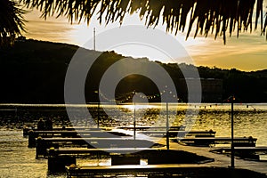 Austin Texas Town Lake Paradise on the Pier close the water at Sunset photo