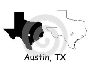 Austin Texas TX State Border USA Map