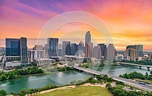 Austin, Texas, USA Drone Skyline Aerial Panorama