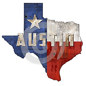 Austin TX Texas Flag Sign Grunge Metal