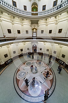 Austin, TX/USA - circa February 2016: Mosaic showing the seals of the six nations that have governed Texas and rotunda