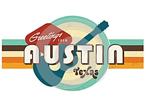 Austin Vintage Postcard style t-shirt design art