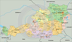 Austria - Highly detailed editable political map with labeling.