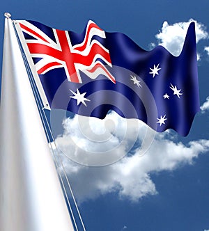 The Australi flag waving in blue skay