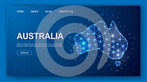 Australia 3d polygonal website template. Australia map design illustration concept. Low poly Continent silhouette symbol