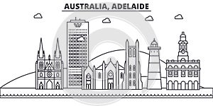 Australia, Adelaide architecture line skyline illustration. Linear vector cityscape with famous landmarks, city sights
