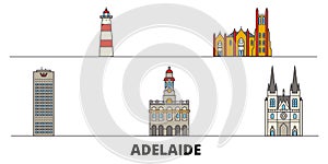 Australia, Adelaide flat landmarks vector illustration. Australia, Adelaide line city with famous travel sights, skyline