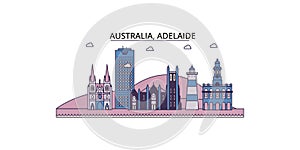 Australia, Adelaide tourism landmarks, vector city travel illustration