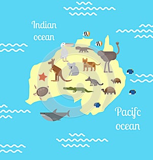 Australia animals world map for children.