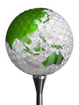 Australia and asia green continent on golf ball