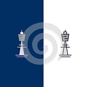 Australia, Australian, Building, Sydney, Tower, TV Tower  Icons. Flat and Line Filled Icon Set Vector Blue Background