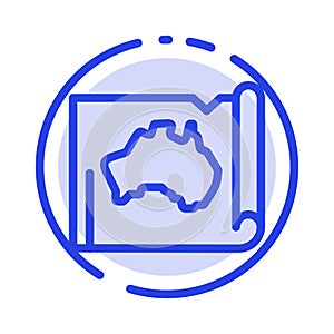 Australia, Australian, Country, Location, Map, Travel Blue Dotted Line Line Icon