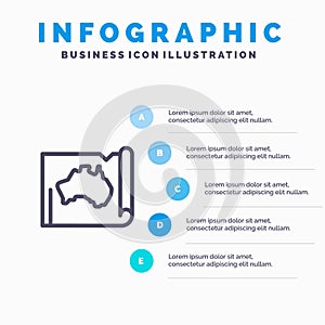Australia, Australian, Country, Location, Map, Travel Line icon with 5 steps presentation infographics Background