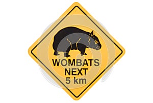 Australia, Australian Wombat yellow road warning sign isolated on white background