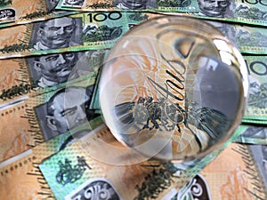 Australia banknotes and crystal ball