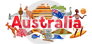 Australia banner design. Australian traditional symbols and objects