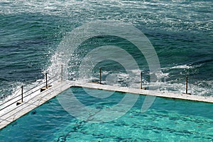 Australia: Bondi swimming pool and breaking wave