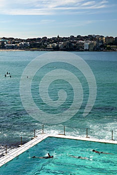 Australia: Bondi swimming pool and surfers