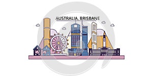 Australia, Brisbane tourism landmarks, vector city travel illustration