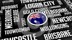 Australia Cities Word Cloud Collage In 3D