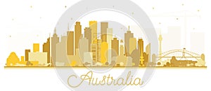 Australia City Skyline Silhouette with Golden Buildings Isolated on White
