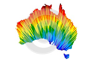 Australia continent - map is designed rainbow abstract colorful pattern