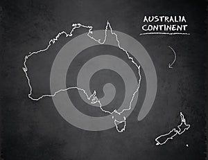 Australia continent map New Zealand, blackboard school chalkboard background