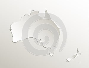 Australia continent map New Zealand, natural paper 3D card blank