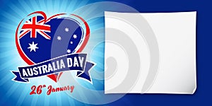 Australia day 26 January, flag and heart blue banner