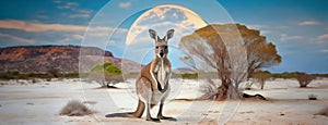 Australia Day commemorates the 1788 arrival of the First Fleet at Port Jackson in New South Wales. A kangaroo stands in