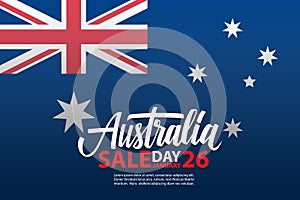 Australia Day, january 26, Sale special offer banner with Australian National Flag and hand lettering for business.