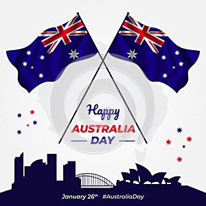 Australia day January 26th flying flag illustration with flag pole design