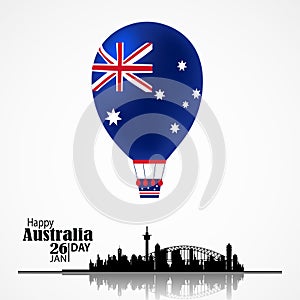 Australia Day. National Flag on Air Balloon and Skyline