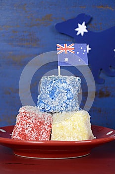 Australia Day red, white and blue lamingtons