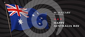 Australia day vector banner, greeting card. Australian wavy flag in 26th of January