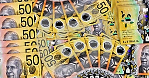 Australia Dollar 100 banknotes in a fan mosaic pattern loop