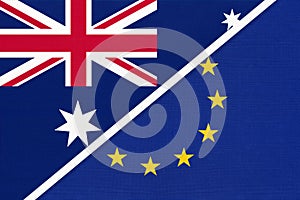 Australia and European Union or EU  symbol of national flags from textile