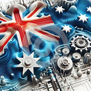 Australia flag in abstract 3d digital art form