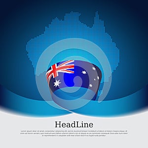 Australia flag background. Mosaic map, australian flag on a blue white background. National poster. Vector design