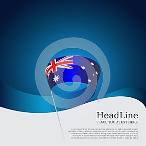 Australia flag background. Wavy ribbon in the color of the australian flag on a blue white background. National poster. Vector