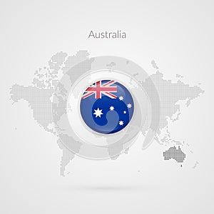 Australia flag glossy icon. Vector World Map infographic symbol. Australian template for business, marketing project, web design