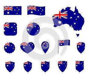Australia flag icons set, national flag of Commonwealth of Australia