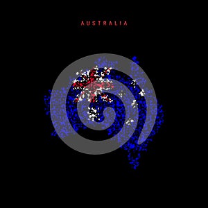 Australia flag map, chaotic particles pattern in the Australian flag colors. Vector illustration