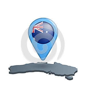 Australia flag map pin on white